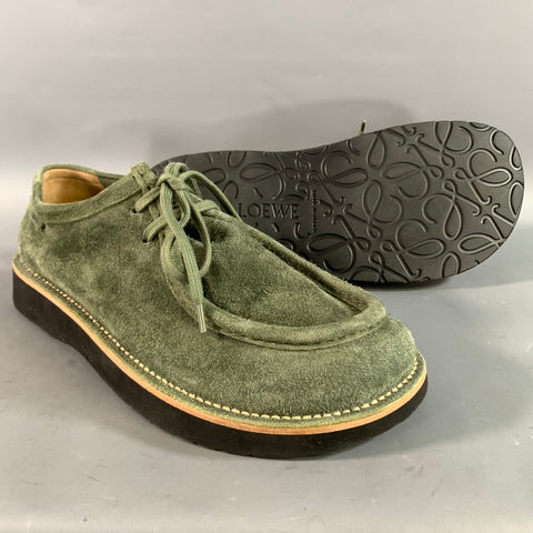 LOEWE Size 12 Green Textured Suede Chukka Lace Up Shoes