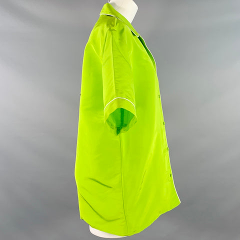 MAISON VALENTINO 2022 Size S Neon Green White Silk One Pocket Oversized Camp Shirt