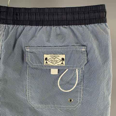 CUISSE DE GRENOUILLE Size M Navy White Blue Checkered Drawstring Swim Trunks