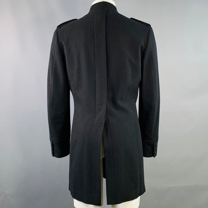 YOHJI YAMAMOTO Size M Black Wool Nehru Collar Tails Overcoat