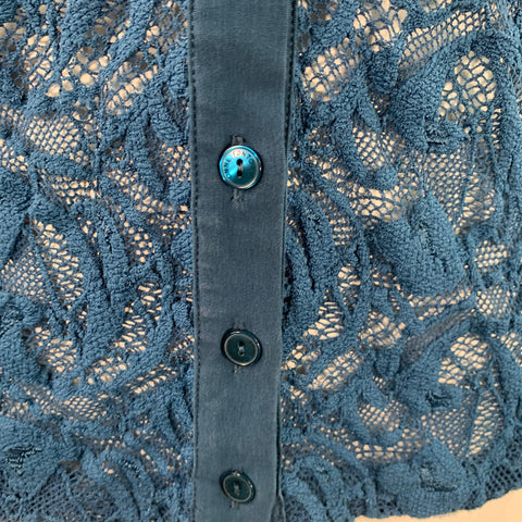 ANNE FONTAINE Size L Calisse Blue Polyamide Blend Lace French Cuff Blouse