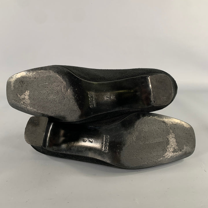 GUCCI Size 7 Black Suede Square Toe Pumps