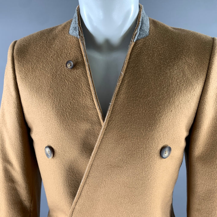 H & M Size 38 Camel Grey Wool Inverted Lapel Overcoat