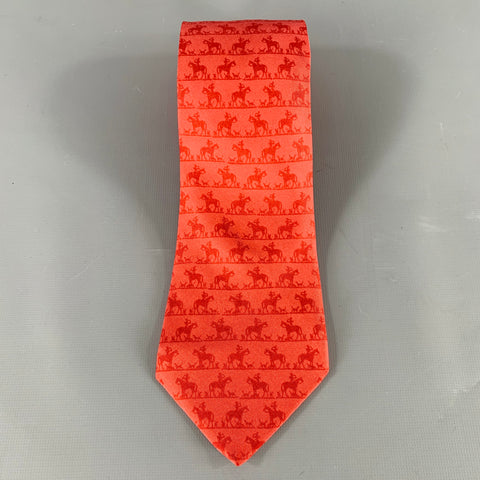 HERMES Red Equestrian Silk Tie