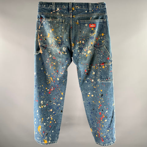 DICKIES Size 32 Blue Splattered Denim Jeans