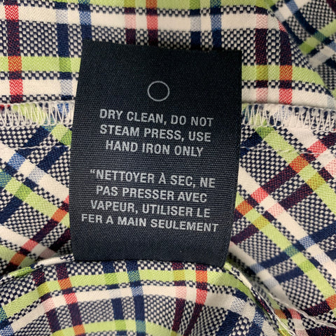 ROBERT GRAHAM Size L Navy Green Plaid Cotton Button Up Short Sleeve Shirt