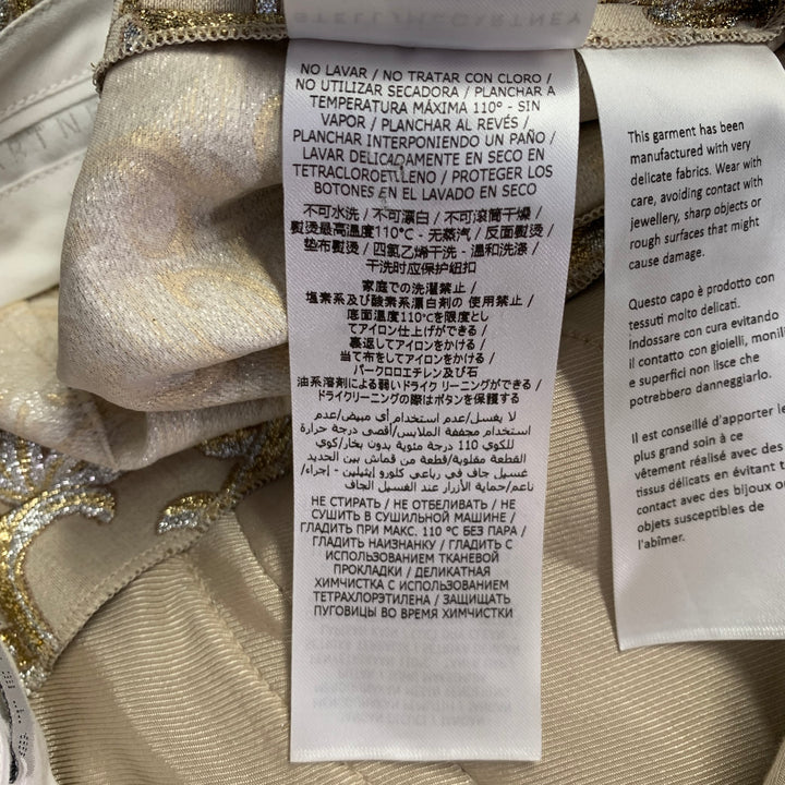 STELLA McCARTNEY Size 2 Metallic Gold Silver Polyamide Blend Jacquard Peak Lapel Pantsuit