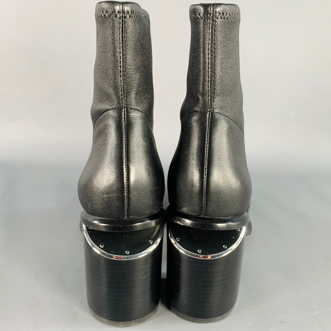 ALEXANDER WANG Size 11 Anna Black Lambskin Leather Stretch Cut Out Chunky Heel Boots
