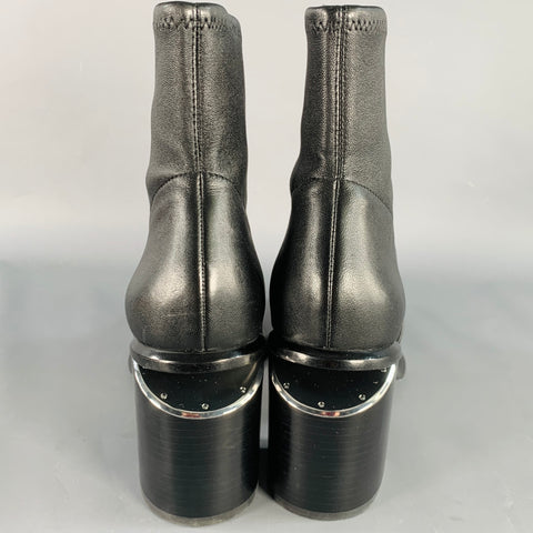 ALEXANDER WANG Size 11 Anna Black Lambskin Leather Stretch Cut Out Chunky Heel Boots