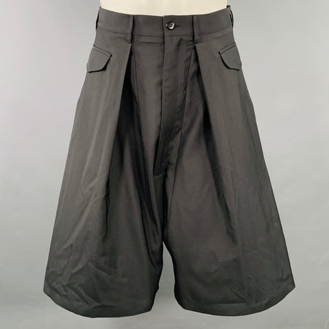 RANDOM IDENTITIES Size M Black Polyester Drop Crotch Pleated Shorts