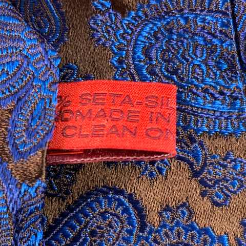 ISAIA One Size Blue Brown Paisley Jacquard Silk Tie
