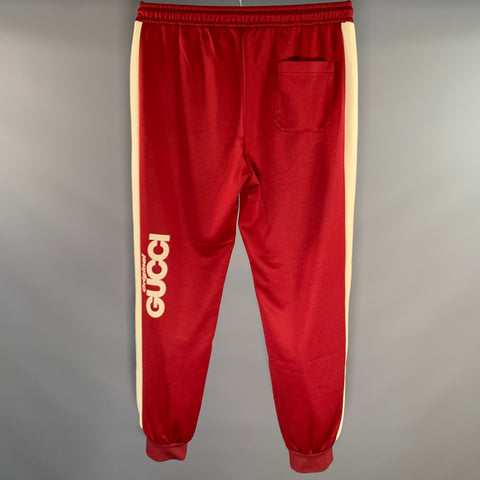 GUCCI Size L Burgundy Beige Polyester Cotton Sweatpants Casual Pants