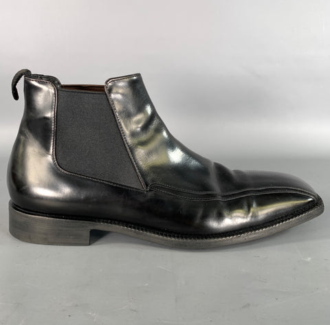 PRADA Size 9.5 Black Shimmery Leather Chelsea Boots
