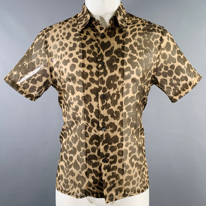 DRIES VAN NOTEN Size M Tan Black Animal Print Short Sleeve Shirt