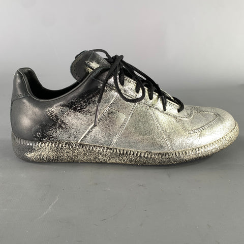 MAISON MARGIELA Size 8 Silver Black Glitter Lace Up Sneakers