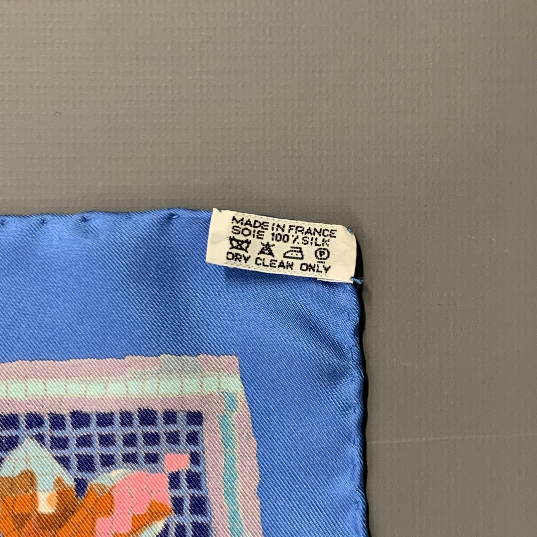 HERMES Pavement Blue Multi Color Mosaic Print Square Silk Scarf Shawl