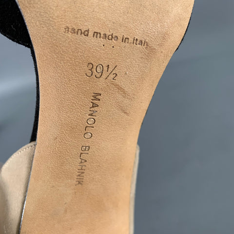 MANOLO BLAHNIK Size 9.5 Black Tan Suede Two Tone Suede Pointed Toe Pumps