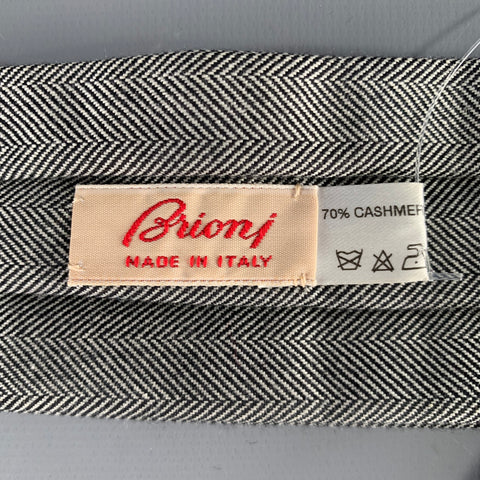 BRIONI Grey Black Herringbone Cashmere Silk Ascot