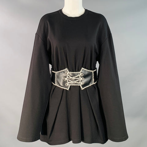 AREA Size M Black Silver Crystal Studded Belted Mini Dress