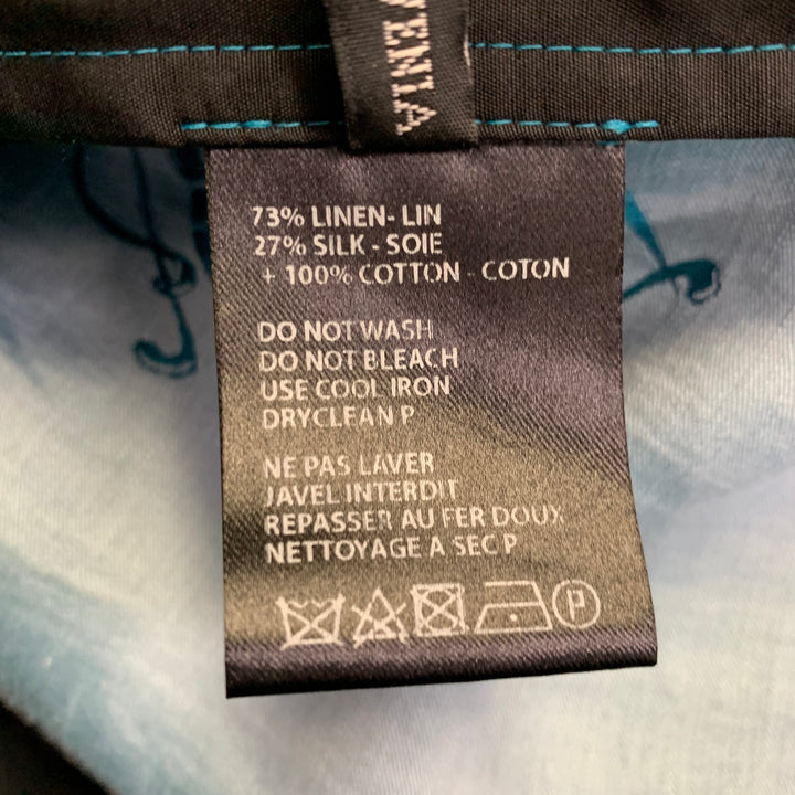 HAIDER ACKERMANN Size M Teal White Jacquard Linen Silk Layered Long Sleeve Shirt