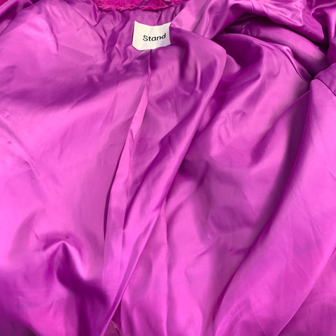 STAND STUDIO Size L Maribel Magenta Orange Color Block Faux Fur Coat