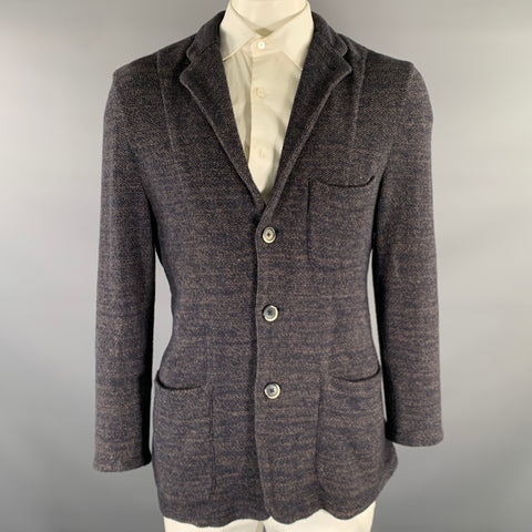BARENA Taille 42 Blazer en maille de coton mélangé bleu marine et camel à revers cranté