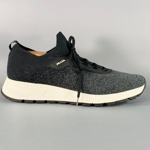 PRADA Size 11 Black Grey Ombre Nylon Stretch Sneakers