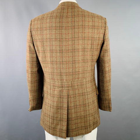 DUNHILL Size 42 Tan Red Plaid Wool Cashmere Notch Lapel Sport Coat