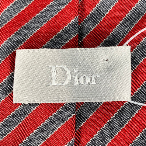 DIOR HOMME Burgundy Grey Diagonal Stripe Silk Cotton Tie