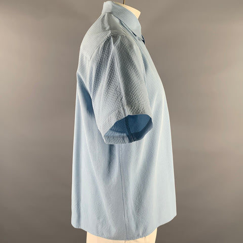 PERRY ELLIS Size L Blue Gingham Rayon Blend Short Sleeve Shirt