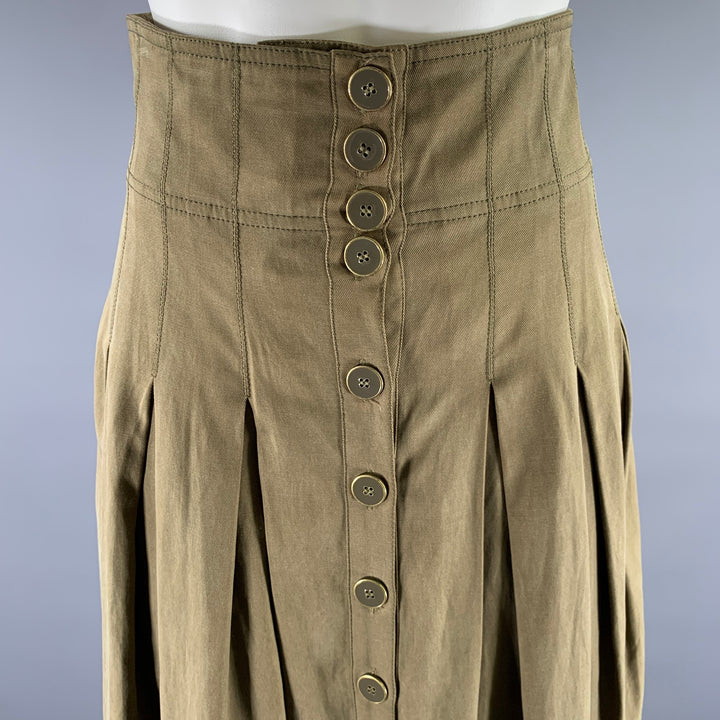 ULLA JOHNSON Size 6 Green Olive Tencel Cotton Pleated Circle Skirt