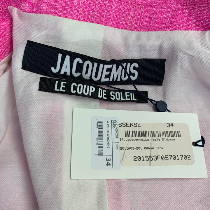 JACQUEMUS Size S Le Coup de Soleil Neon Pink White Viscose Silk Notch Lapel Jacket Blazer