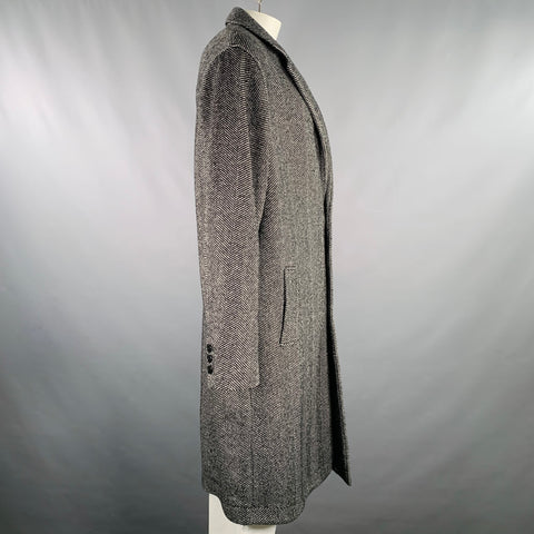 TED BAKER Size XXXL Black White Herringbone Wool Blend Coat