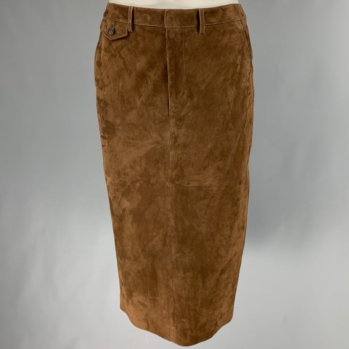 RALPH LAUREN COLLECTION Size 8 Brown Suede Pencil Mid-Calf Skirt