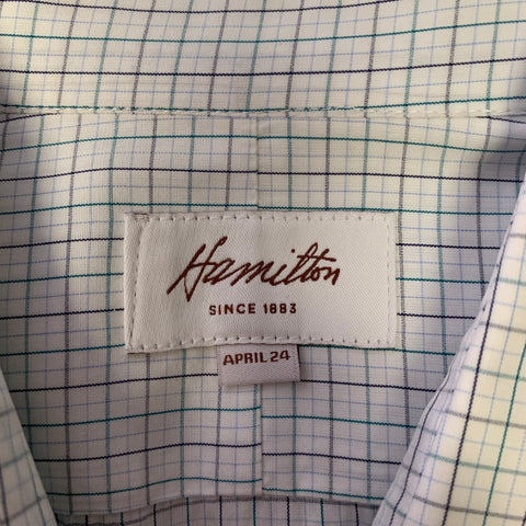 HAMILTON Size S White Green Plaid Cotton Spread Collar Long Sleeve Shirt