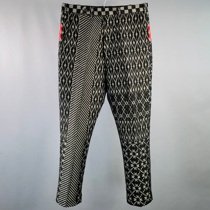HAIDER ACKERMANN Size 32 Black Grey Red Jacquard Acrylic Blend Casual Pants