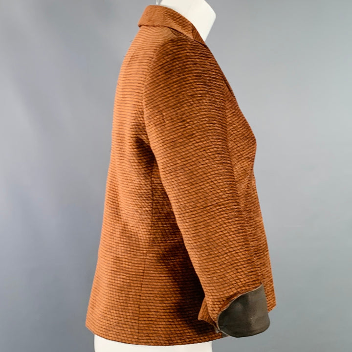 AKRIS Size 8 Orange Brown Polyester Cotton Velvet Leather Cuffs Jacket Blazer