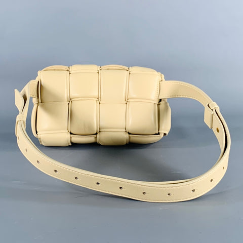 BOTTEGA VENETA Mini Cassette Tan Woven Leather Waist Bag