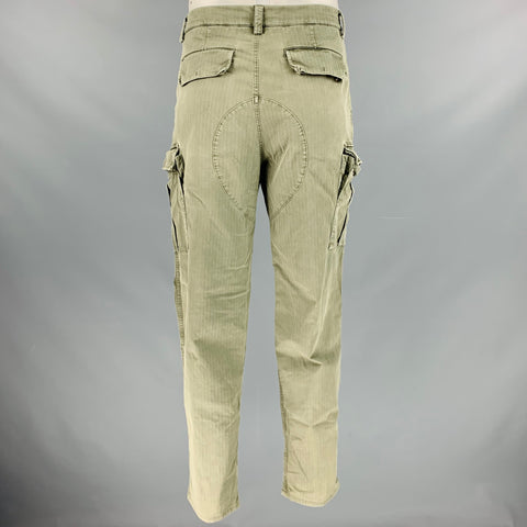 BRUNELLO CUCINELLI Size 36 Green Olive Stripe Cotton Blend Casual Pants