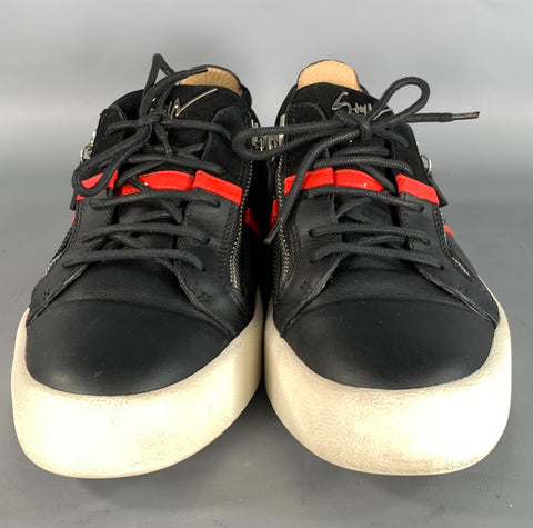 GIUSEPPE ZANOTTI Size 11 Black Red Mixed Fabrics Leather & Suede Sneakers