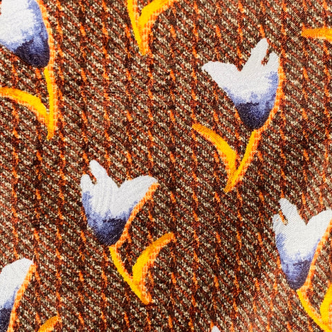 ERMENEGILDO ZEGNA Blue Brown Abstrack Floral Silk Tie