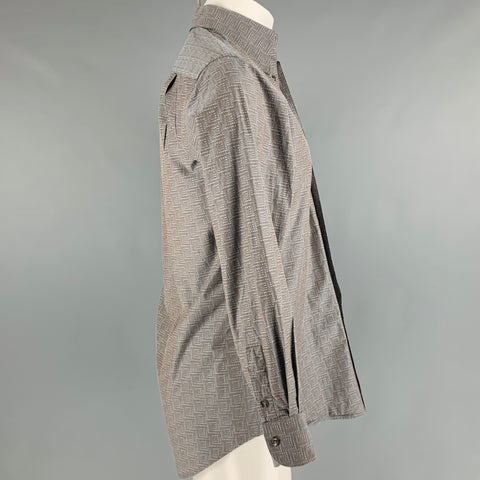 VERSACE Size S Grey Blue Dots Long Sleeve Shirt