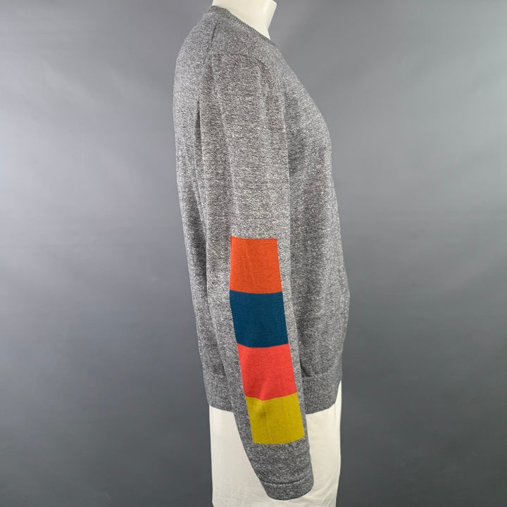 PAUL SMITH Size L Heather Grey Multi Color Color Block Cotton Wool Crew Neck Pullover