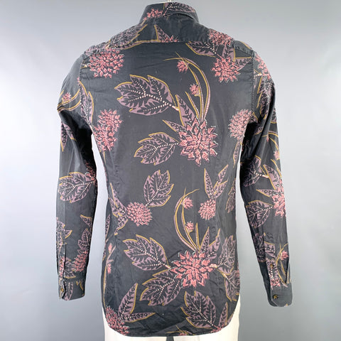 TED BAKER Size L Grey Purple Abstract Floral Cotton Long Sleeve Shirt