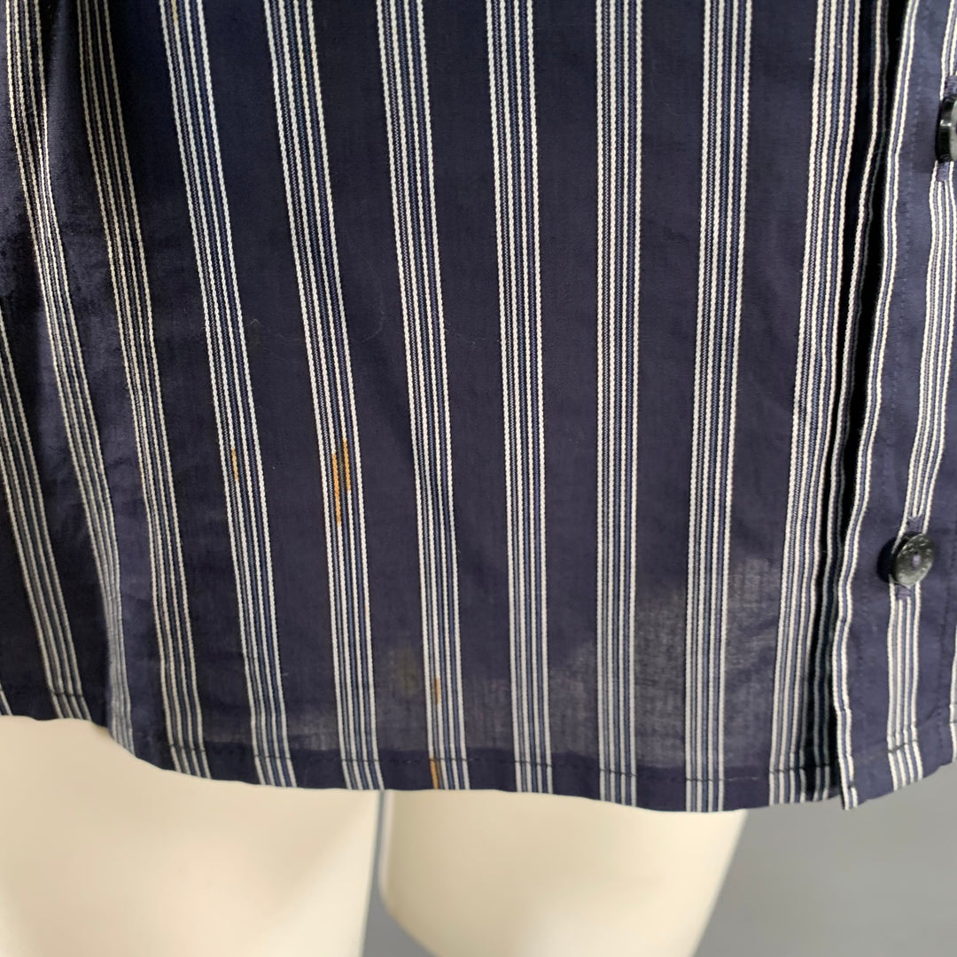 DOLCE & GABBANA Size S Navy White Stripe Cotton One Pocket Long Sleeve Shirt