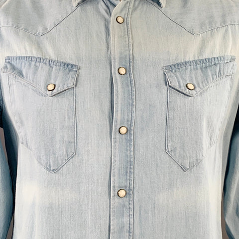TAYLOR STITCH Size L Blue Wash Cotton Snaps Western Long Sleeve Shirt