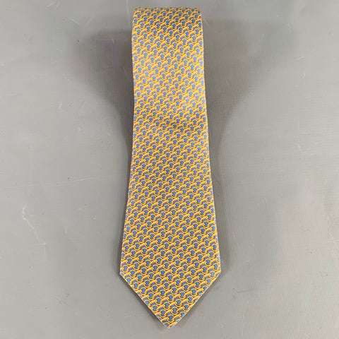 HERMES Blue Yellow Chain Link Silk Tie
