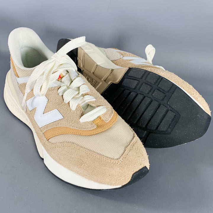 NEW BALANCE 997R Size 12 Cream Taupe Color Block Suede Chunky Sole Sneakers