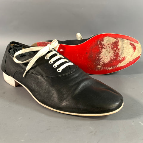 CHRISTIAN LOUBOUTIN Size 8.5 Black White Leather Low Top Lace Up Shoes