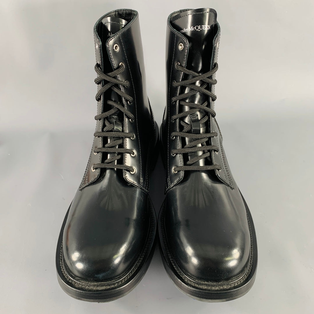 ALEXANDER MCQUEEN Size 12 Black Leather Combat Lace-Up Boots